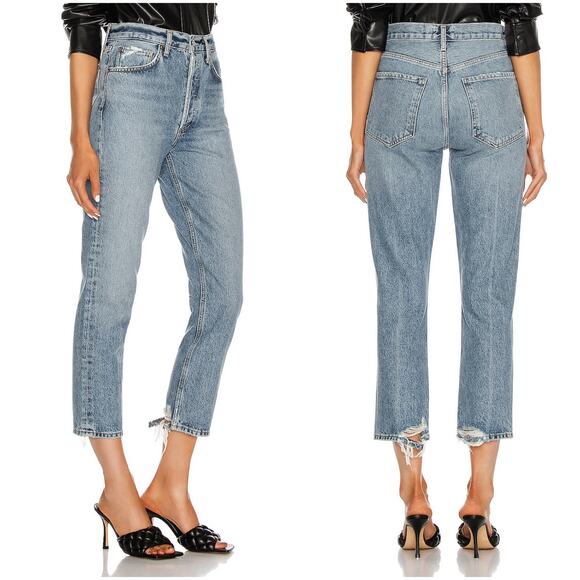 AGOLDE Riley High Rise Straight Crop Jean in Emulsion Wash Size 23 Ripped Hems - Picture 1 of 9